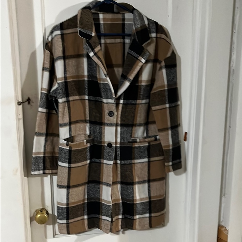 Plaid Women's Jacket - Black, White, Brown